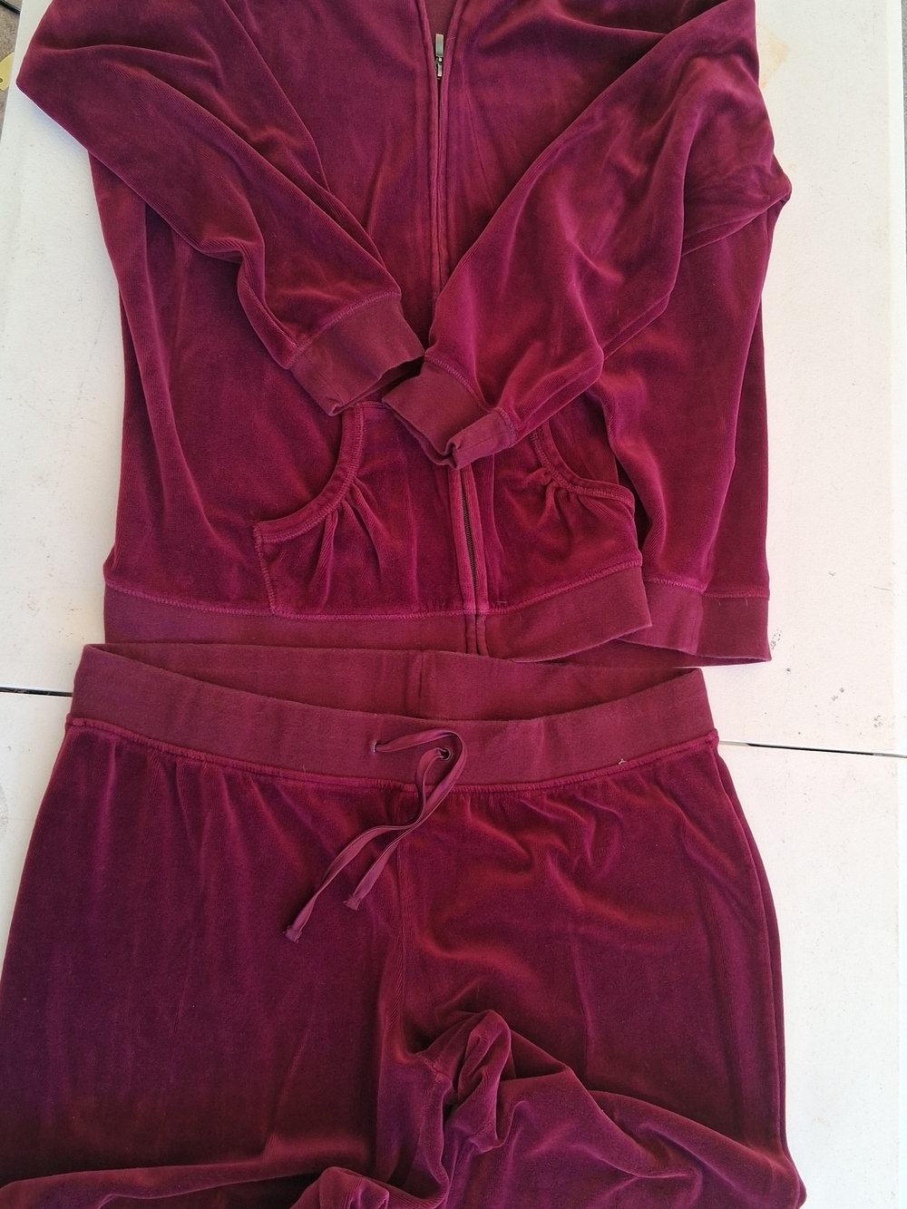 Made For Life .. Velour Zip-Front Lounge Set in Burgundy